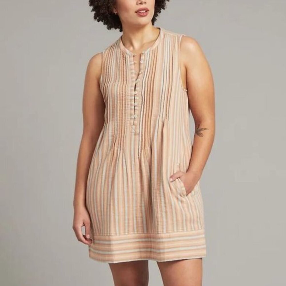 NEW FAHERTY Isha Pintuck Organic Cotton Minidress BEACH STRIPE Womens Size XXL‎